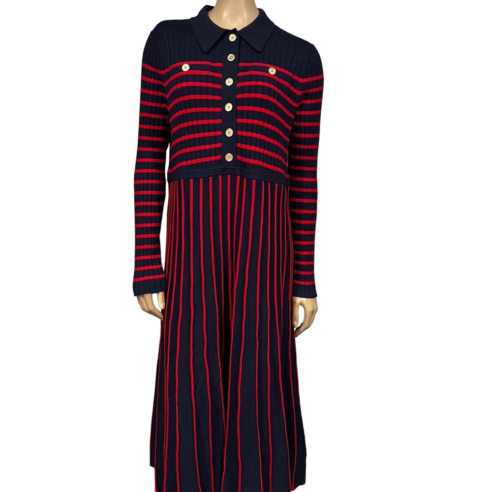 Boden Brönte Knitted Rib Midi Shirt Dress Polo Collar Gold Buttons | Size 16-18 - Picture 8 of 12